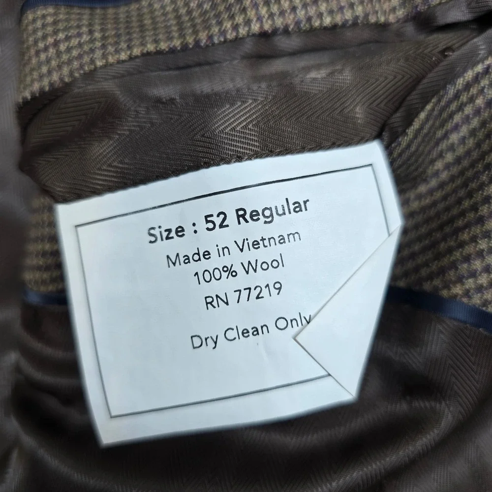 Joseph Feiss Gold Sport Coat Mens 52R 52S Brown Houndstooth Wool Blazer‎